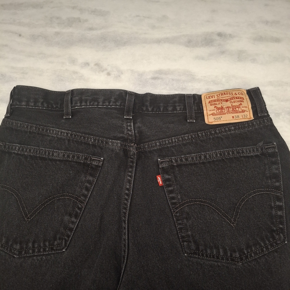 Levis 505 Man Black Denim Jeans Regular Fit Straight Leg Cotton 38x32 Vtg